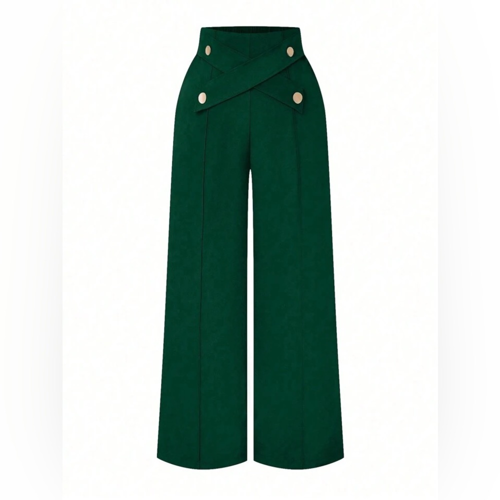 SHEIN Rometta Plus Size Women Waist Button Crossed Straight Leg Pants